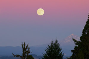 Hunters Moon Over Mt Hood